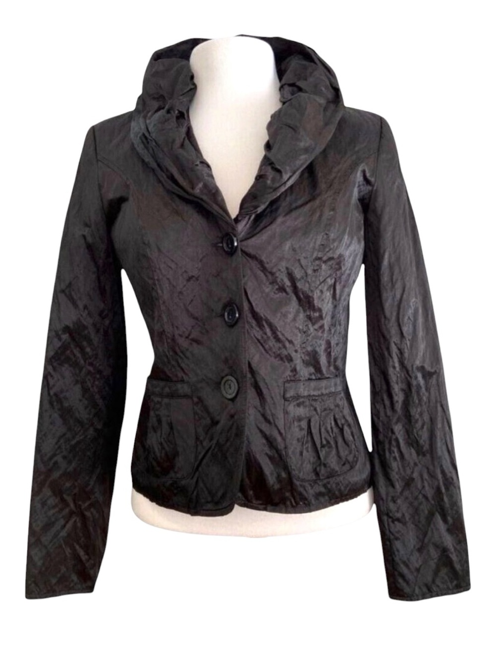 Joseph Ribkoff Crinkled Black Jacket Hooded Collar Size 10 Canada